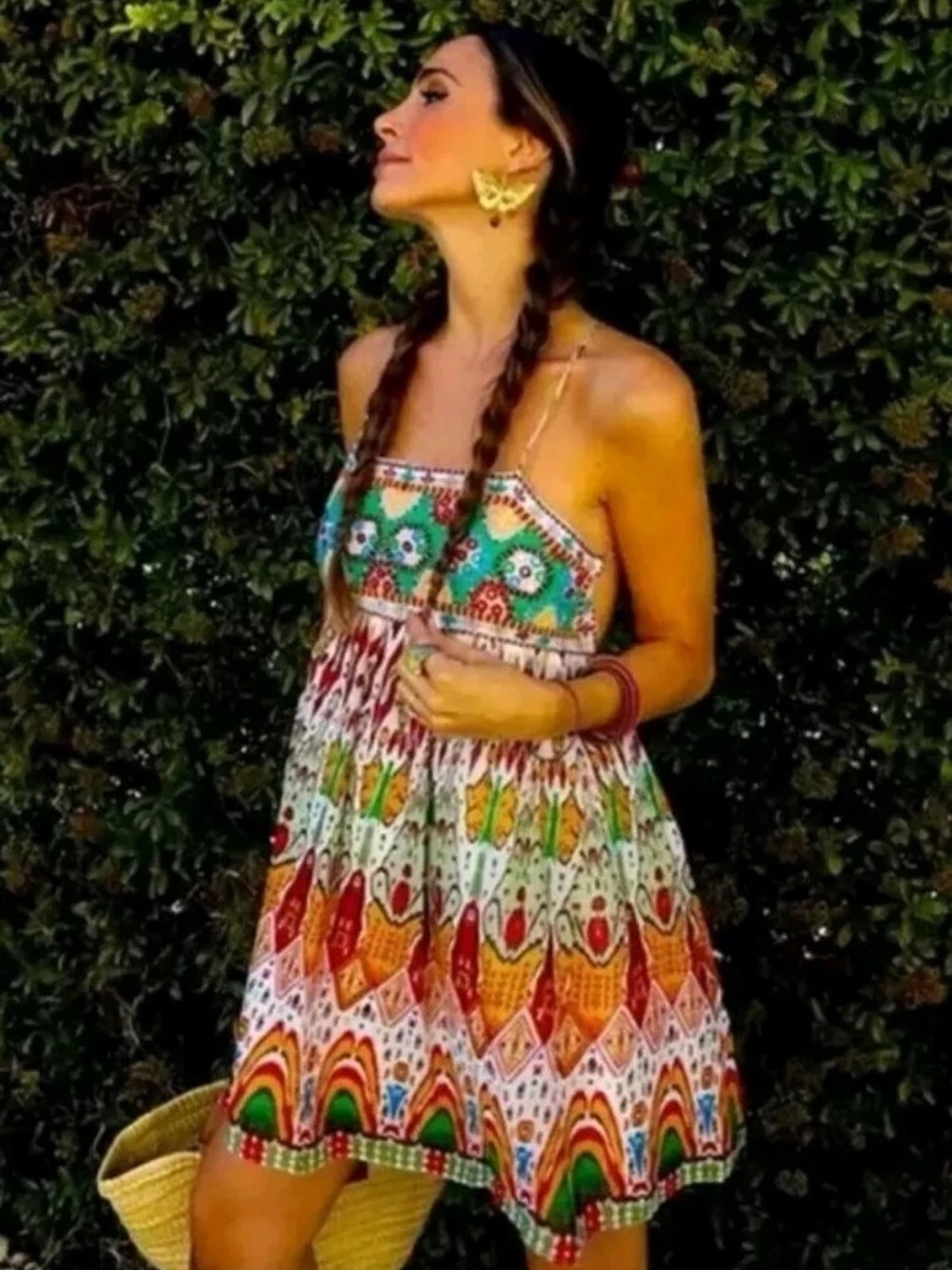 Zara Boho spaghetti-strap sundress and colorful embroidered details Size XS